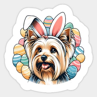 Silky Terrier with Bunny Ears Celebrates Easter Delight Sticker